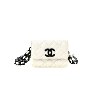 CHANEL CAVIAR QUILTED MY EVERYTHING BELT FLAP CARD HOLDER WHITE (12*9*3cm)
